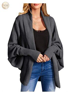 Oversized Cable Knit Batwing Sleeve Wrap Cardigan Sweater Slouchy